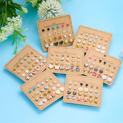 12 Pairs Combination Stud Earrings For Women Girl Moon Star Flower Pearl Zircon Heart Mini Earring Party Personality Jewelry
