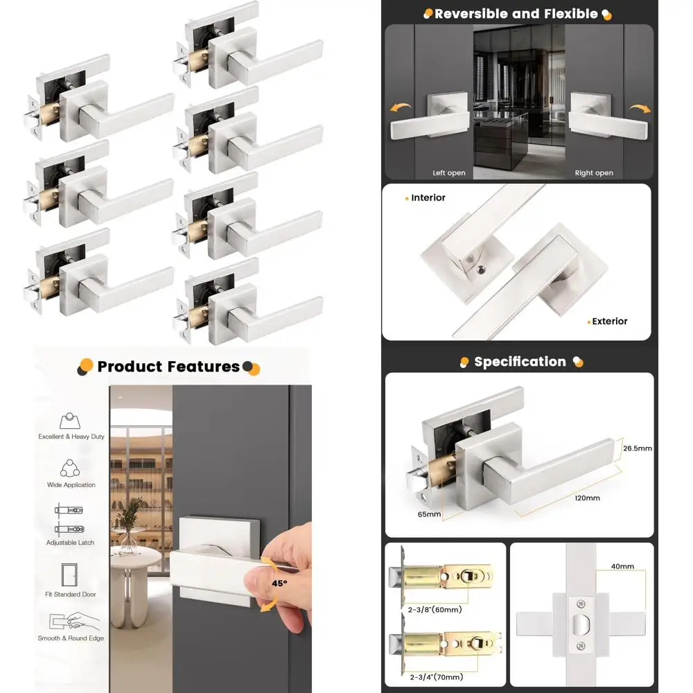 مقابض الأبواب الداخلية المصنوعة من النيكل الساتان مع تصميم رافعة لممر خزانة القاعة، مجموعة من 7 قطع من أقفال الأبواب المربعة #1