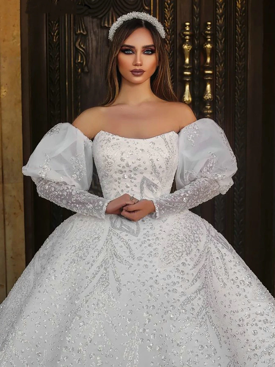 Brillante Prinzessin Pailletten Perlen Brautkleider träger lose rücken freie Braut Ballkleider Vestidos de Novia