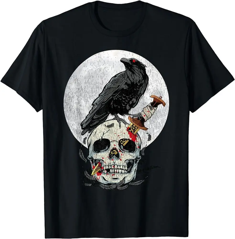 Dark Bird Lover Vintage Crow Skull Moon Raven T-Shirt For Men Clothing Women Tees High Quality 100%Cotton Short Sleeve