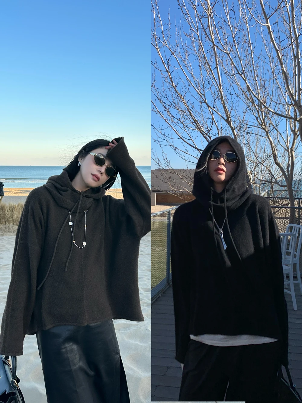 

Женский свитер-пуловер Rimefrost 23W с капюшоном-балаклавой, из як-пуха, зимний, модный трикотаж, комфортный, мягкий, с цветовыми блоками