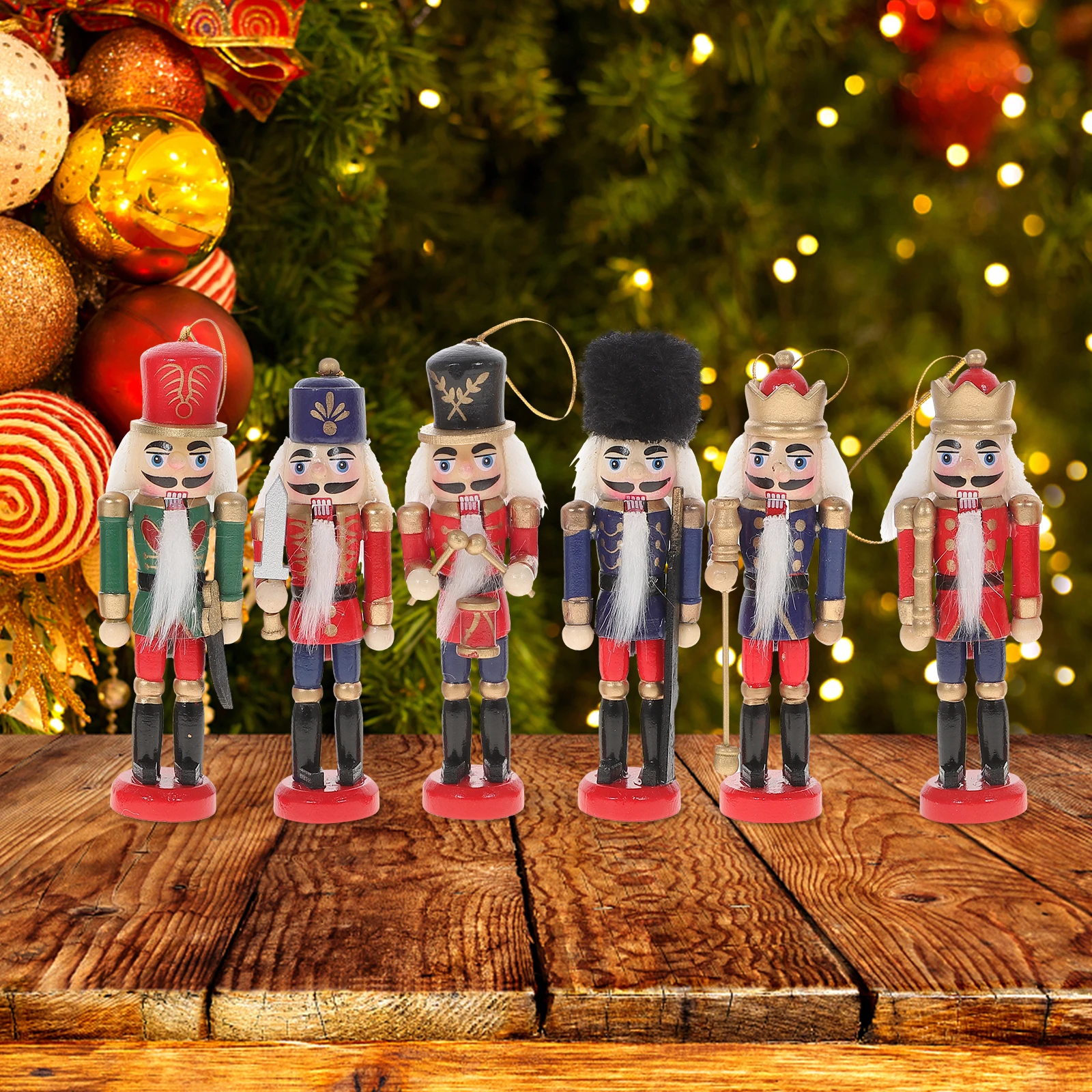 

6 Pcs Wooden Nutcracker Puppet Christmas Decor Nutcrackers Ornaments Tree Decorations Xmas Gifts Crafts