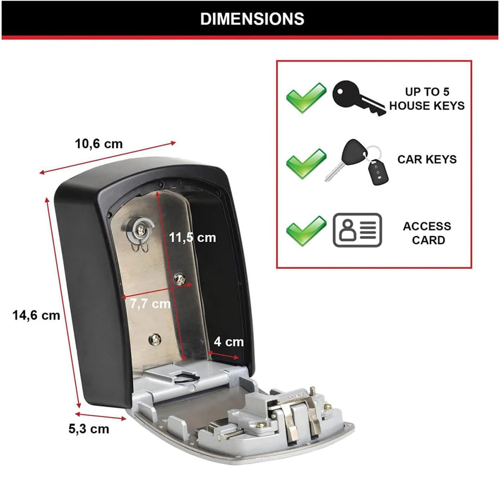 Caja de almacenamiento de llaves Master Lock, caja de bloqueo exterior de montaje en pared de acero inoxidable para llaves de casa, caja fuerte con cerradura de combinación grande