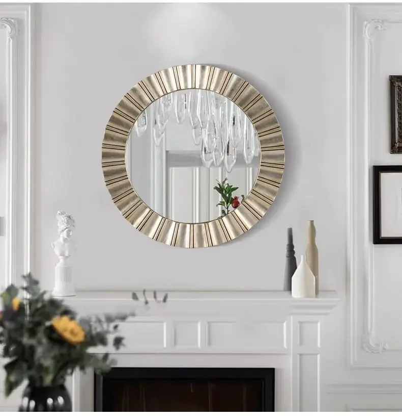 Simple bathroom mirror Nordic American round bathroom mirror Household frame decorative mirror