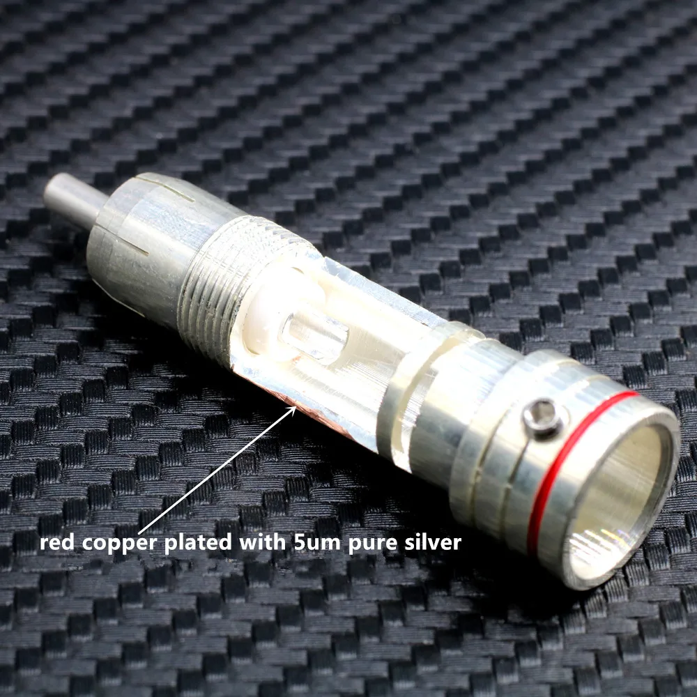 HIFI RCA plug, red copper plated with 5um pure silver lotus connector, audio coaxial RCA connector