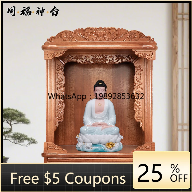 LYY Modern Small Buddha Cabinet Desktop Buddha Cabinet Wall-Mounted Shrine Guanyin Buddha Statue Offering Table