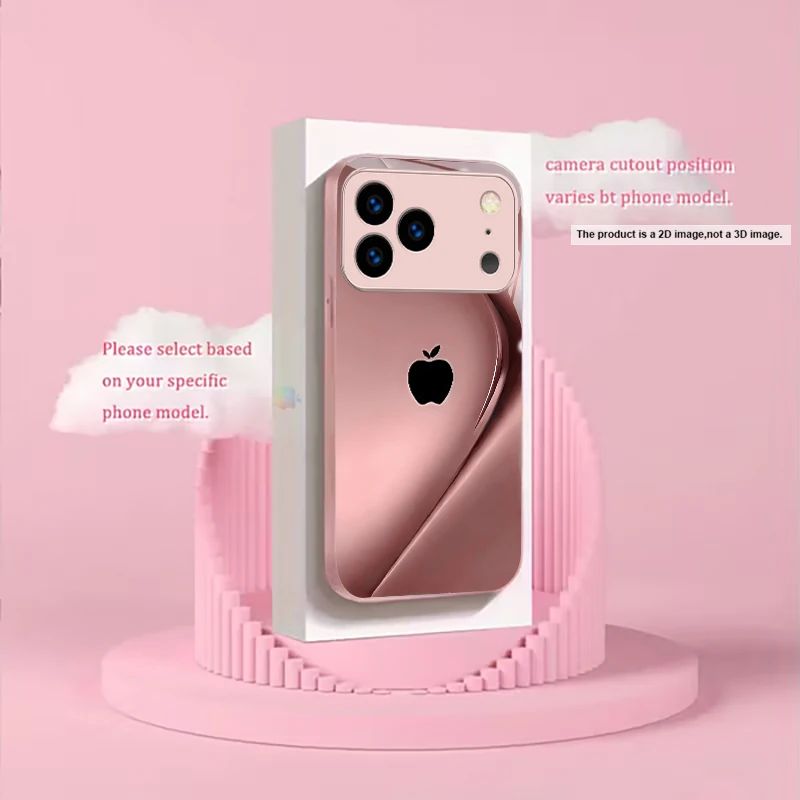 Blush Draped Logo Print Pink Metallic Glass Phone Case For iPhone 11 12 13 14 15 16 17 Pro Max Plus 17Air 16E 7 8 Xs Back Cover view 3
