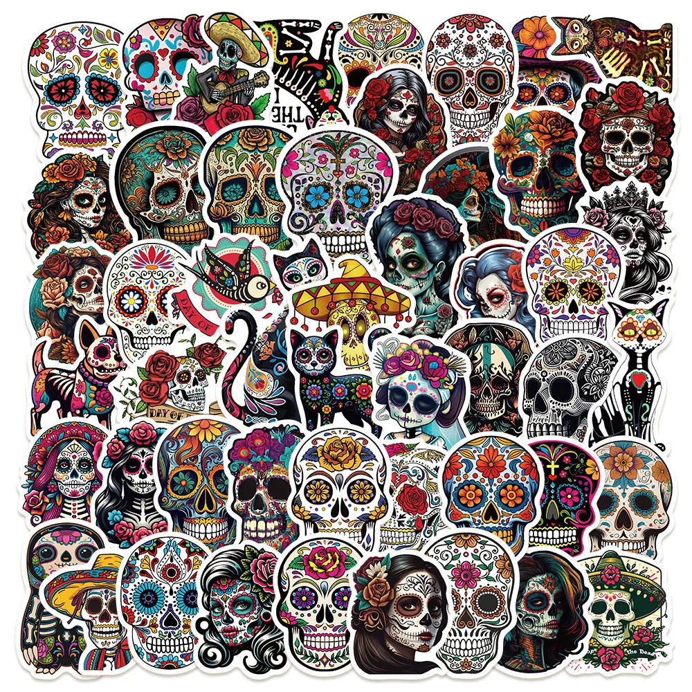 

10/50PCS Cool Mexico Day of the Dead Horror Skull Stickers DIY Phone Laptop Luggage Skateboard Graffiti Decals Fun for Gift Toy