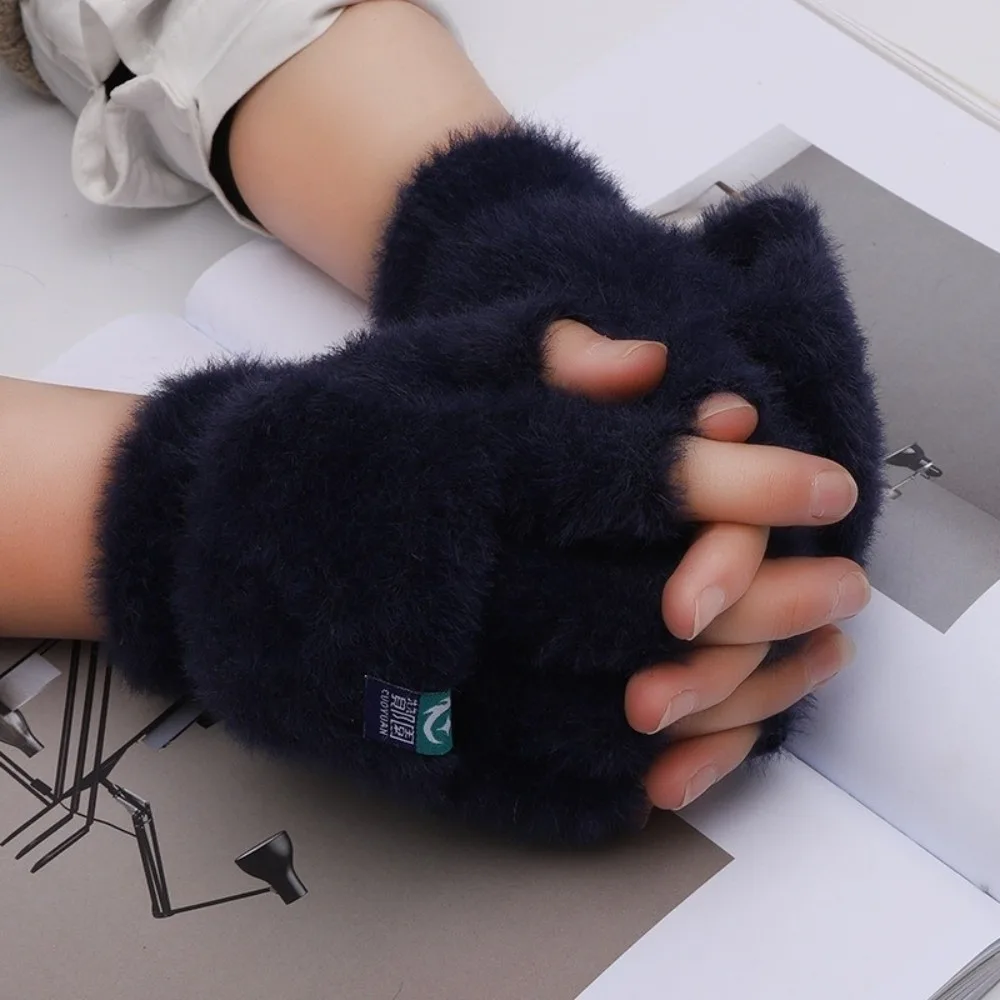 New Knitted Warm Gloves Touchable Screen Plush Driving Mittens Flip Gloves Gift