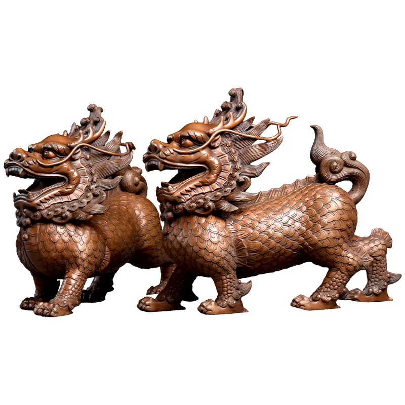 

Copper Mighty Kirin Ornament Auspicious Crafts Home Office Ornament