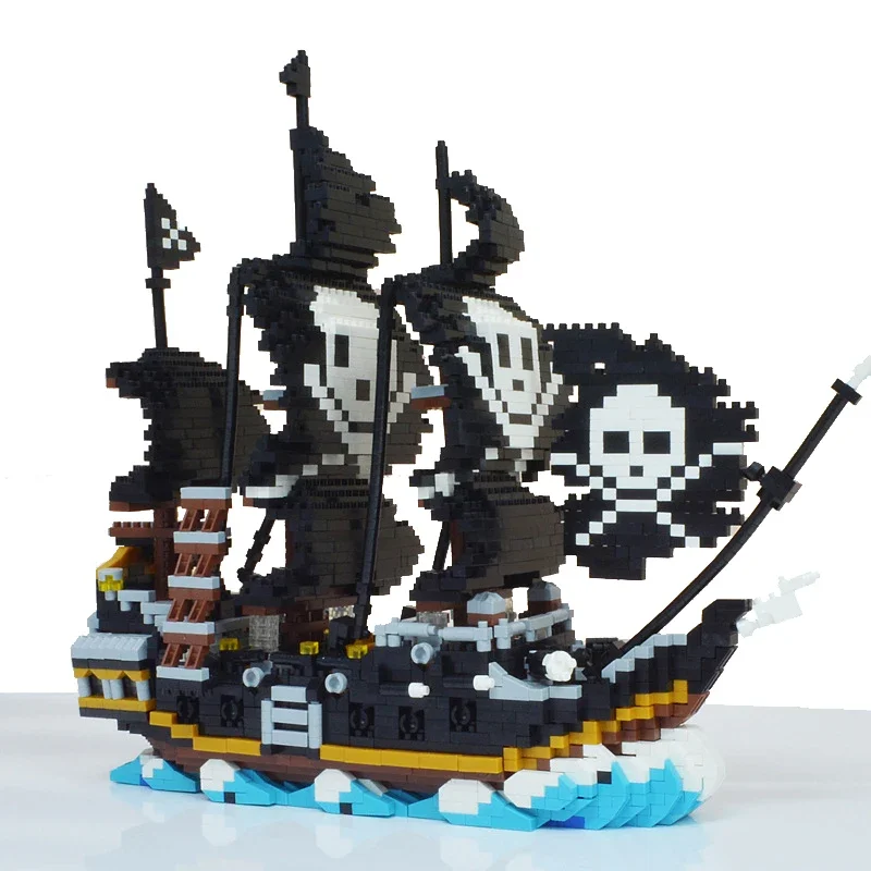 66896 Caribbean Pirate Black Pearl Ship Skull Flag Boat Model DIY Mini Diamond Blocks Bricks Building Toy for Children No box