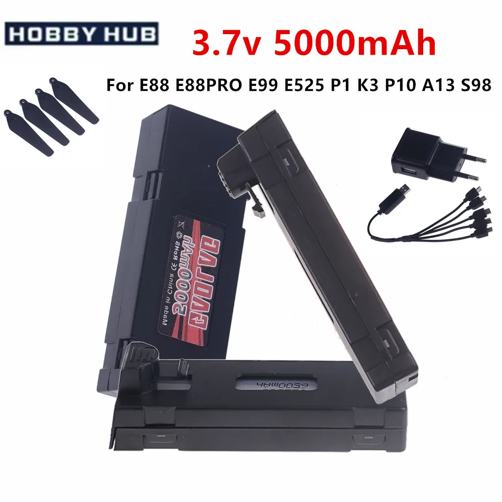 Actualización de batería E88 de 5000mAh, batería de 3,7 V para E88 E88PRO E99 E525 P1 K3 P10 A13 S98 RC Drone RC Quadcopter piezas de batería