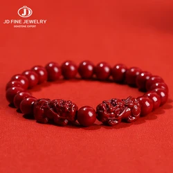 Jd natürliche Zinnober echte Perlen Armbänder Frauen Männer ändern Glück Reichtums schutz Hands chnur Pixiu geschnitzte Vintage Armreifen Geschenk