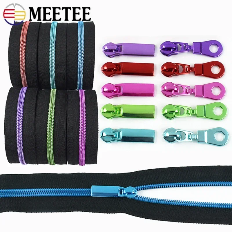 1-5M Meetee 5# Zippers By The Meter with Zipper Slider Puller Bag Plastic Nylon Zip Closures Repair Kit Clothes Sewing Accessory