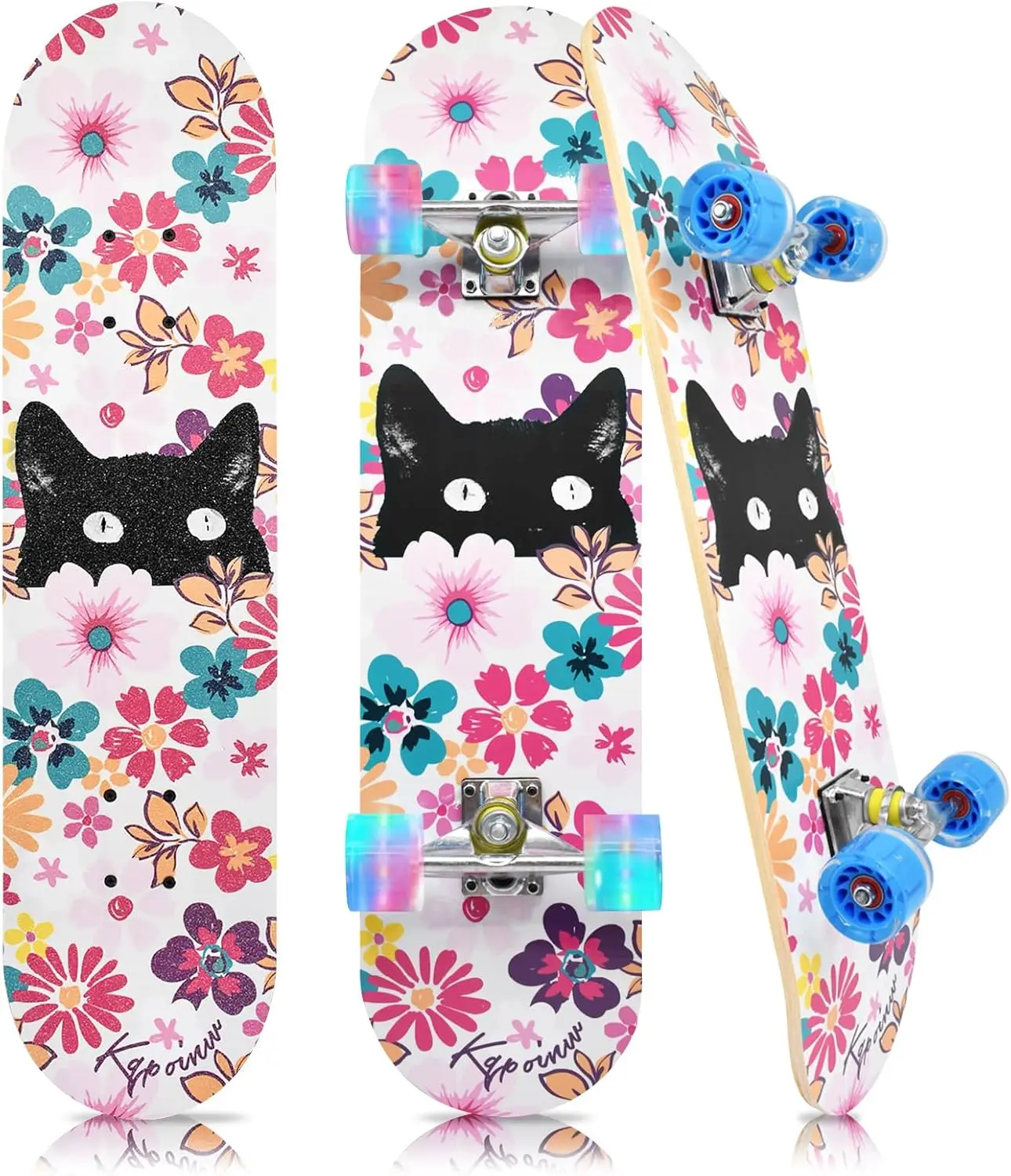 

Красочный скейтборд с мигающими колесами для начинающих, для детей и подростков, 31" x 7.8", с двойным вогнутым основанием, в комплекте с Т-образным инструментом