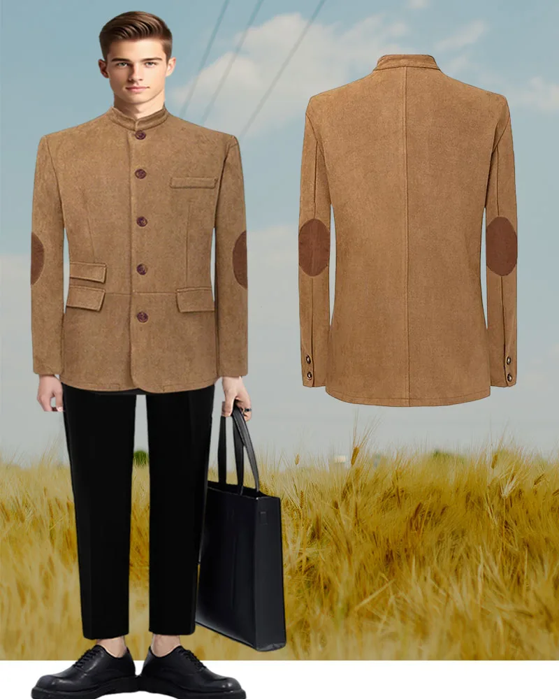 

Autumn New Chinese style Men's suit jacket brown Grey Business Blazers Tailor-made Suits Jacket