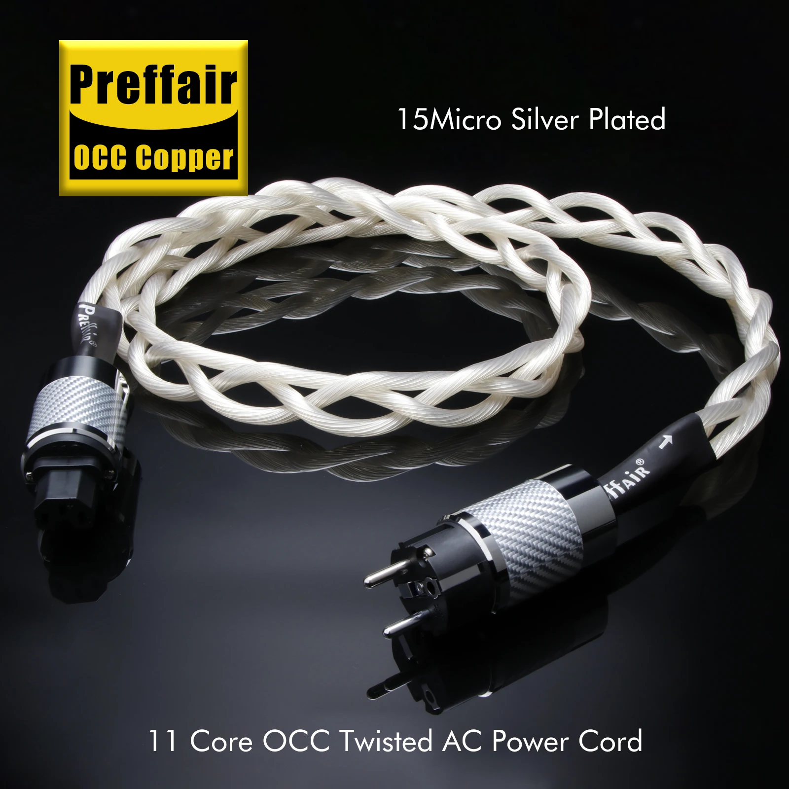 Preffair X402 OCC Copper Audiophile Power Cable with Rhodium Plating Plug US / EU /AC/UK  HiFi Audio Amplifier DAC Filter