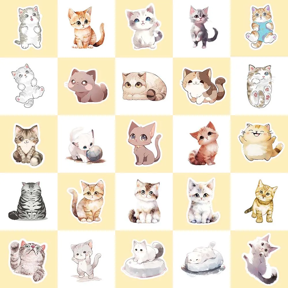 10/50 Stuks Kawaii Schilderij Aquarel Kat Stickers Pack Voor Kinderen Cartoon Schattige Graffiti Stickers Scrapbooking Bagage Laptop Sticker