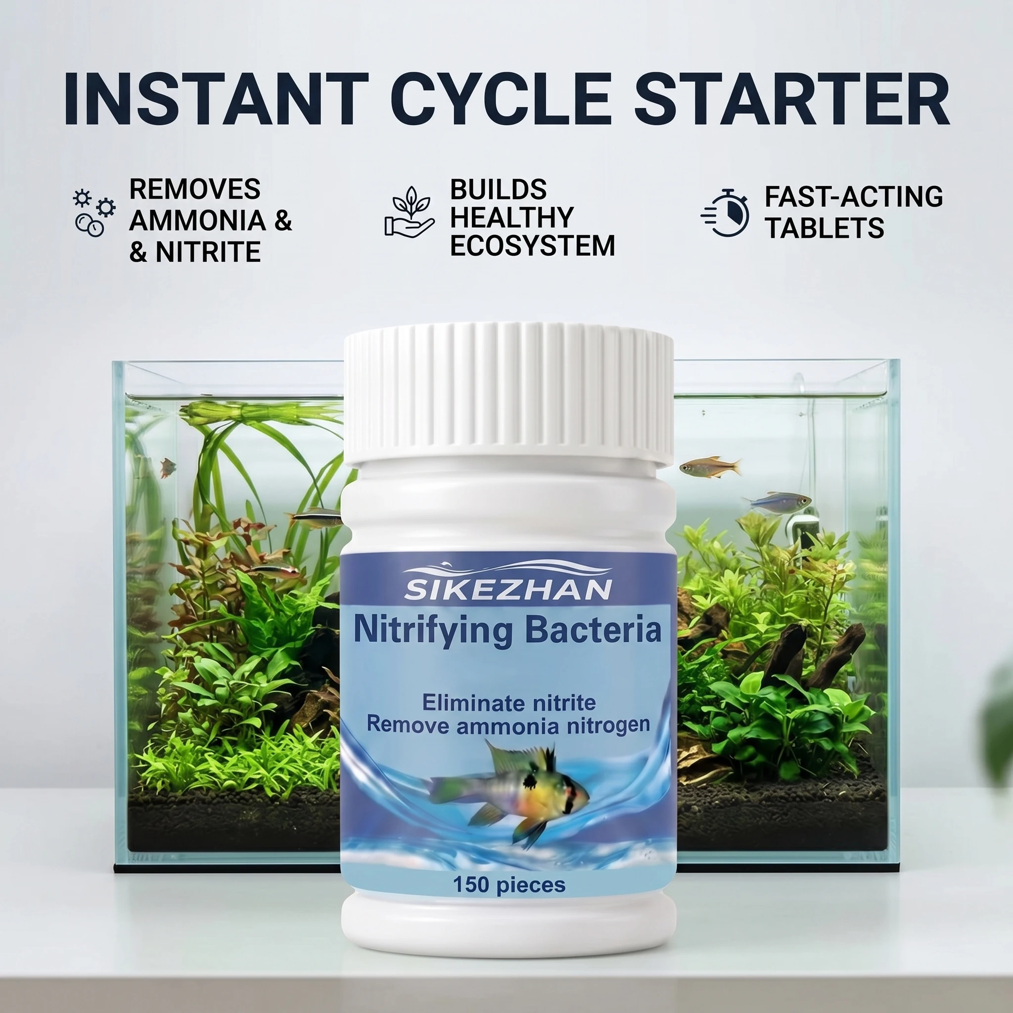 150 Tabletas de Bacterias Nitrificantes para Acuarios, Filtro Biológico, Potenciador de Nitrificación para Peceras Nuevas y Existentes, Eliminador de Amoníaco y Nitritos