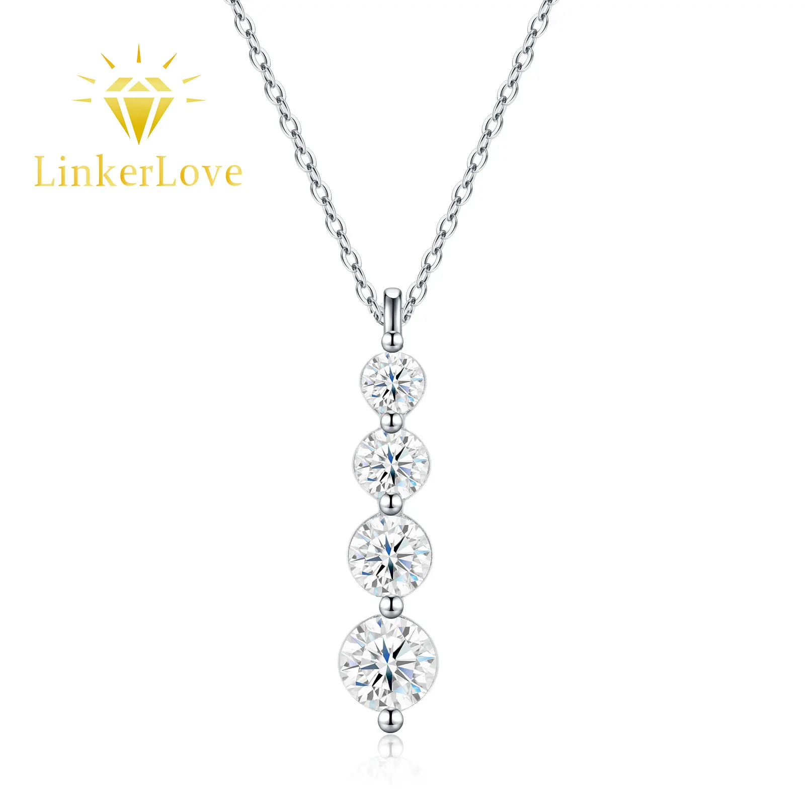 

LinkerLove S925 Silver Moissanite Necklace Vertical Bar Pendant Necklace Four Stones Linear Drop Necklace for Women Jewelry Gift