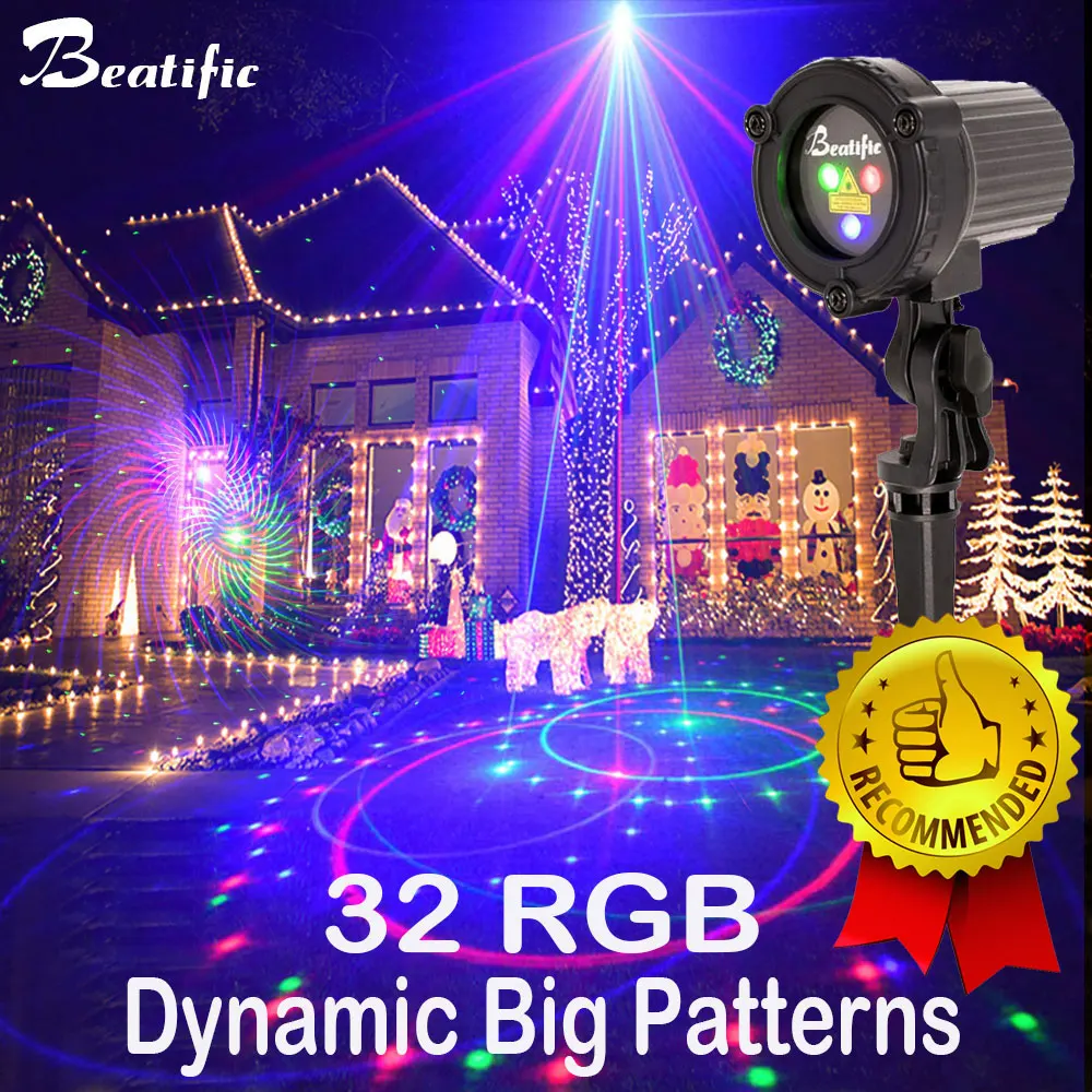 RGB Laser Projector New Year Christmas Lights Lawn Country House Holiday Decoration Night Landscape Light Dynamic Patterns Show