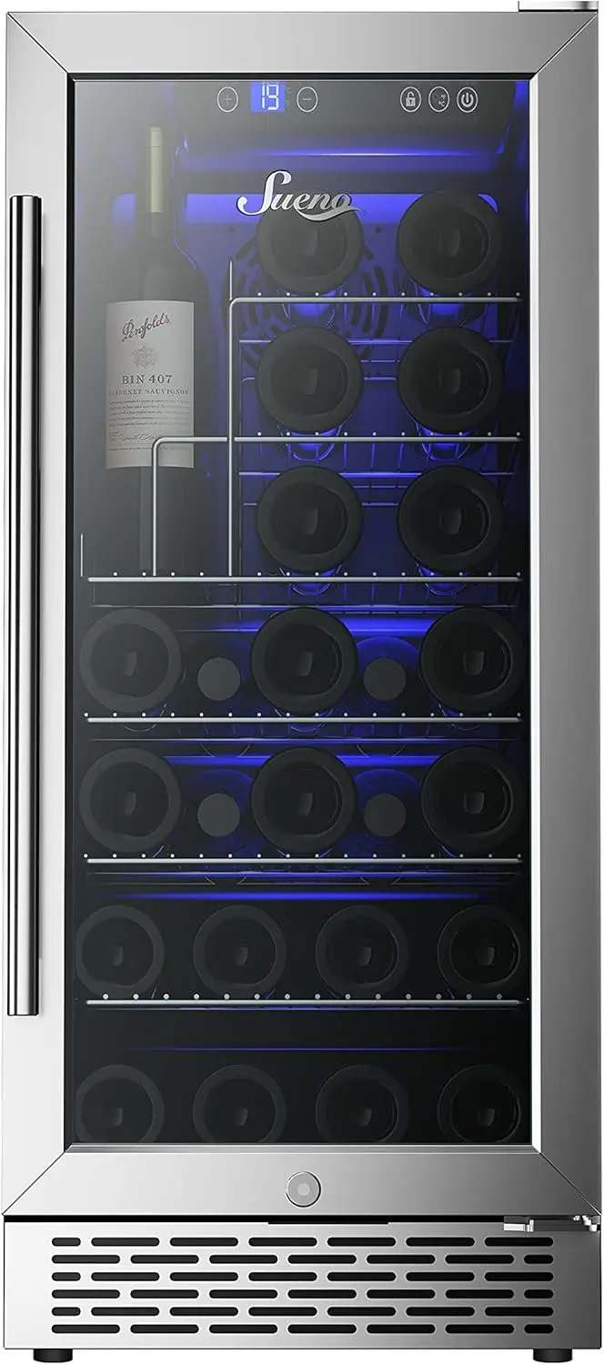 15 Inch Built-In/Freestanding 32 Bottles or 96 Cans Wine Cellar And Beverage Refrigerator Smart Control Stainless