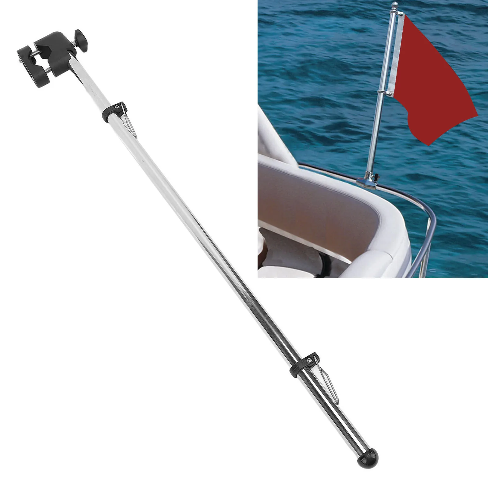 Rail Mount Flag Pole Rustproof 304 Stainless Steel Boat Flag Pole 533.4mm Polished  Adjustable for 22.2 To 25.4mm Rails