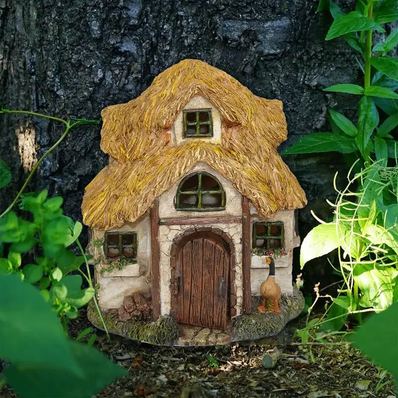 Miniature Fairy Gnome Door Figurines Wooden Art Sculpture Creative Garden Door Tree Statues Ornaments Home Window Decoration