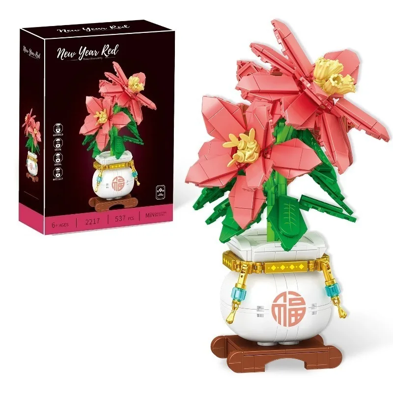 Bloques de construcción de simulación de plantas, ramo de flores, plantas en macetas, modelo de botella, juguetes de bloques creativos DIY, decoración del hogar, regalo de Festival