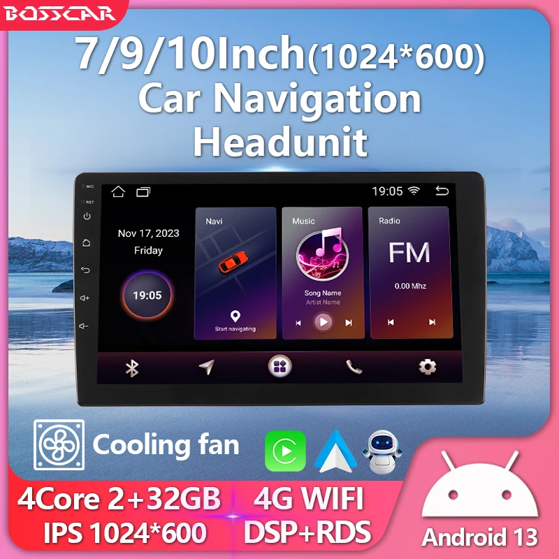 

BOSSCAR 7"9"10"Car Radio 2Din GPS FM Touchscreen Carplay Universal Android Central Multimedia Player Rearview Camera Autoradio