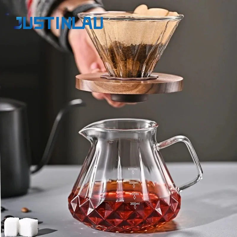 JUSTINLAU Hand Brewing Coffee Set High Borosilicate Glass Coffee Sharing Pot Cold Extraction Pot Brewing Coffee Pot Filter Cup