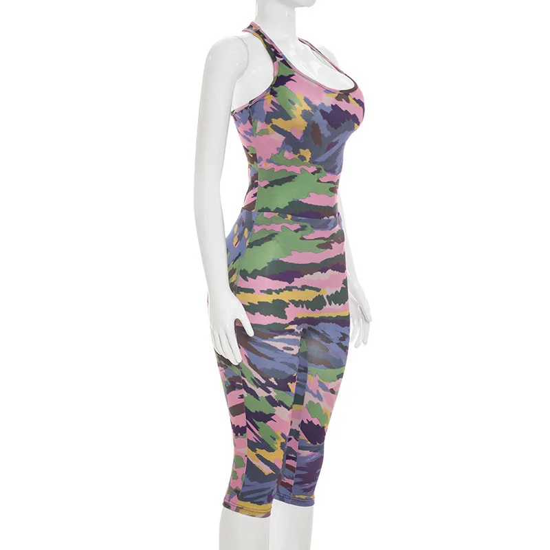 New printed sleeveless tight fitting pants two-piece set