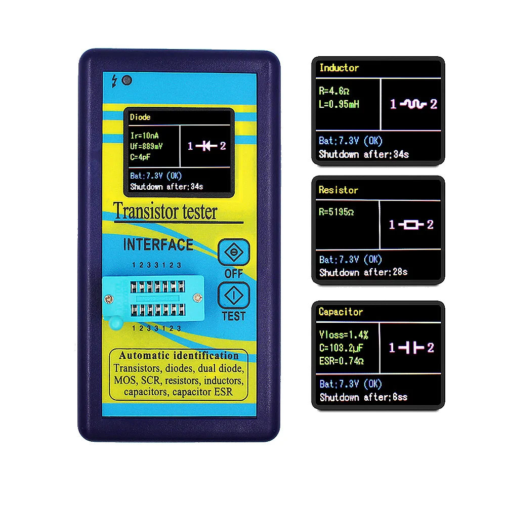 M328 Multi-F Transistor Tester 128*160 Color Screen Graphic Display Diode Resistance Inductance Capacitance MOSFET ESR LCR Meter