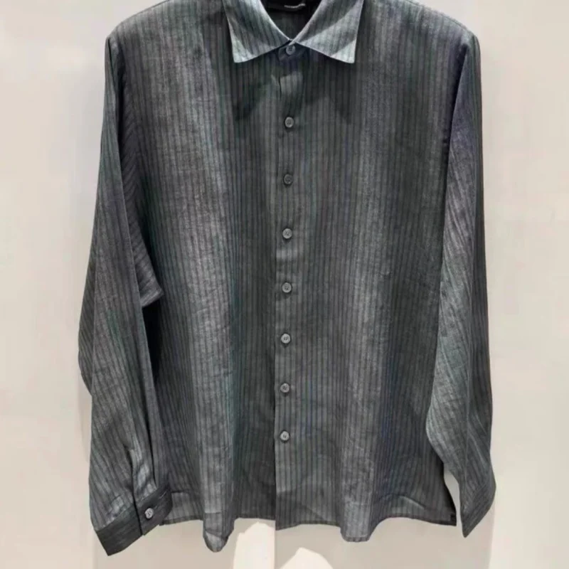 

25ss Осенние рубашки унисекс ERD в вертикальную полоску, свободные повседневные топы с лацканами и длинными рукавами, модные уличные мужские и женские дышащие рубашки Cleanfit