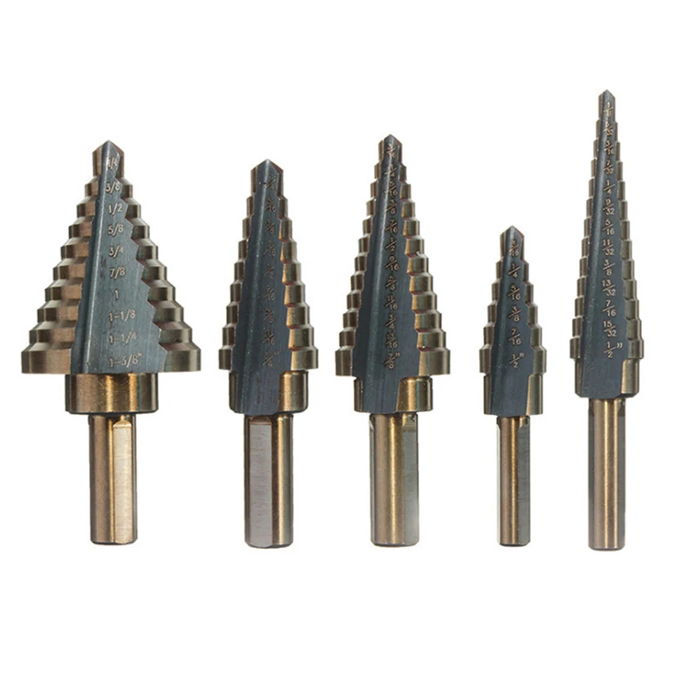 5 pcsステップドリルセットHssコバルト多孔質50サイズコバルトチタンテーパ硬質合金ドリル穿孔工具