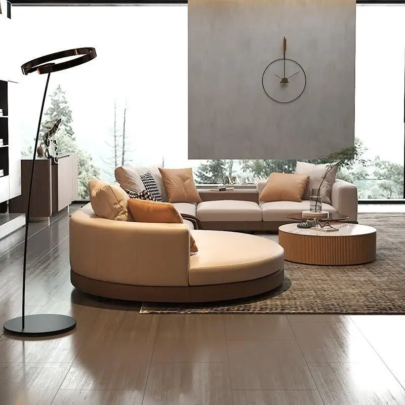 

Italian minimalist sofa light luxury living room large flat-floor villa designer arc special-shaped sofa