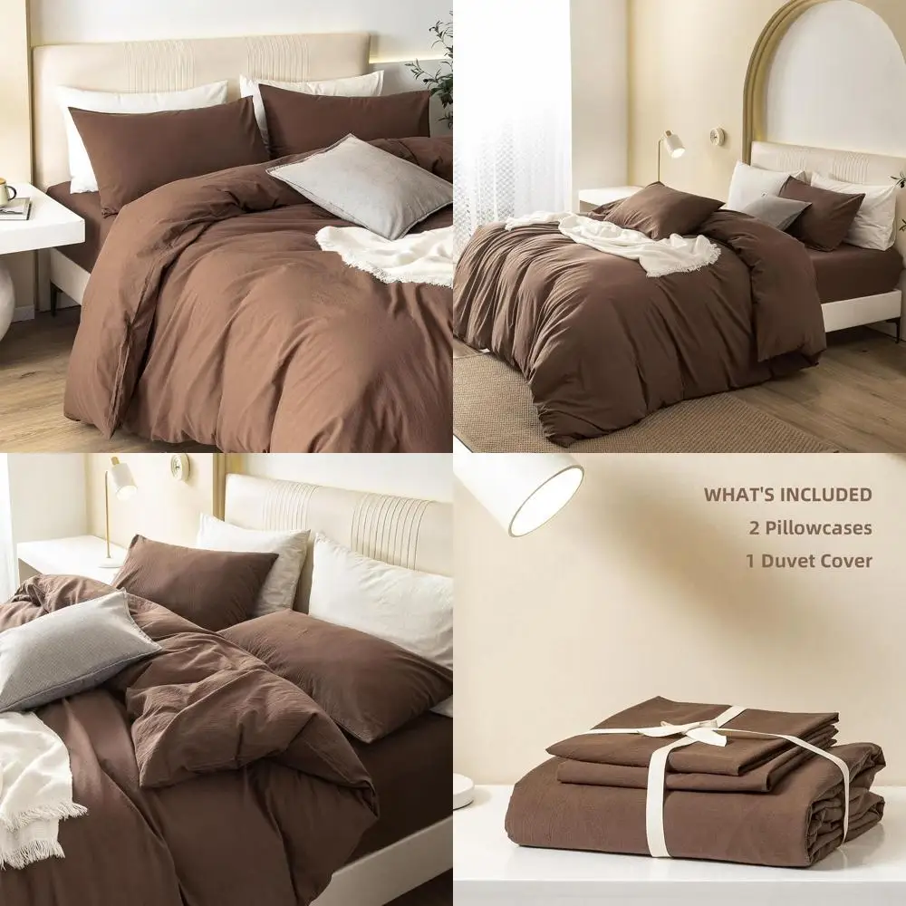 

100% Washed Cotton Duvet Cover Set 3 Pieces King, 1 Duvet Cover 104x90 Inches(Comforter Not Included) and 2 Pillowcases,Linen Fe