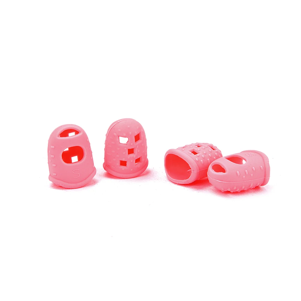 

4 Pcs Finger Cots Guitar Fingertip Protectors Caps Guards Pink Non-slip Silicone Thumb