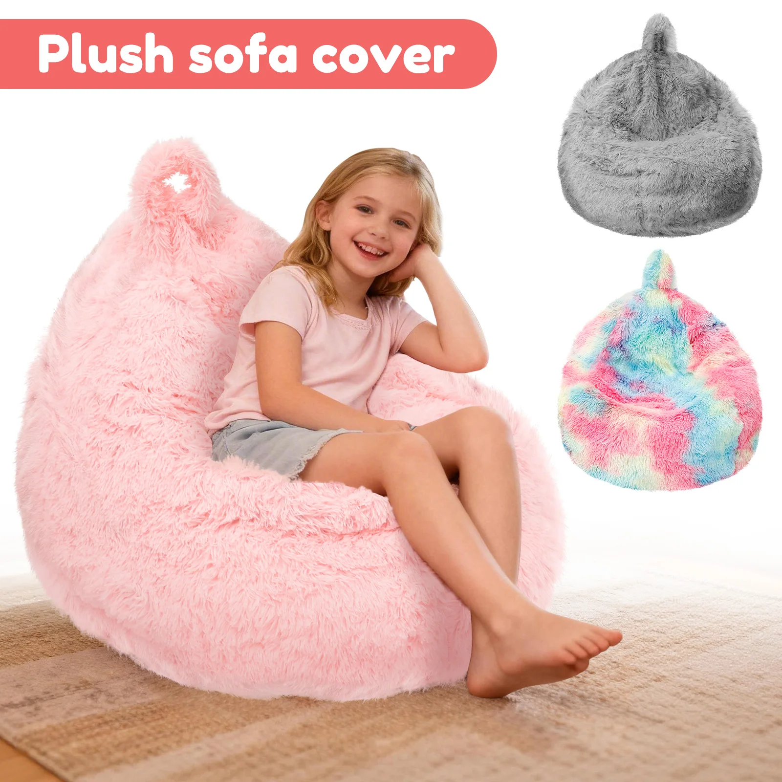 Plüsch-Sitzsackbezug, weicher, komfortabler Plüsch-Spielzeug-Aufbewahrungsbezug mit Griff, ohne Füllung, Indoor-Sitzsack-Sofabezug