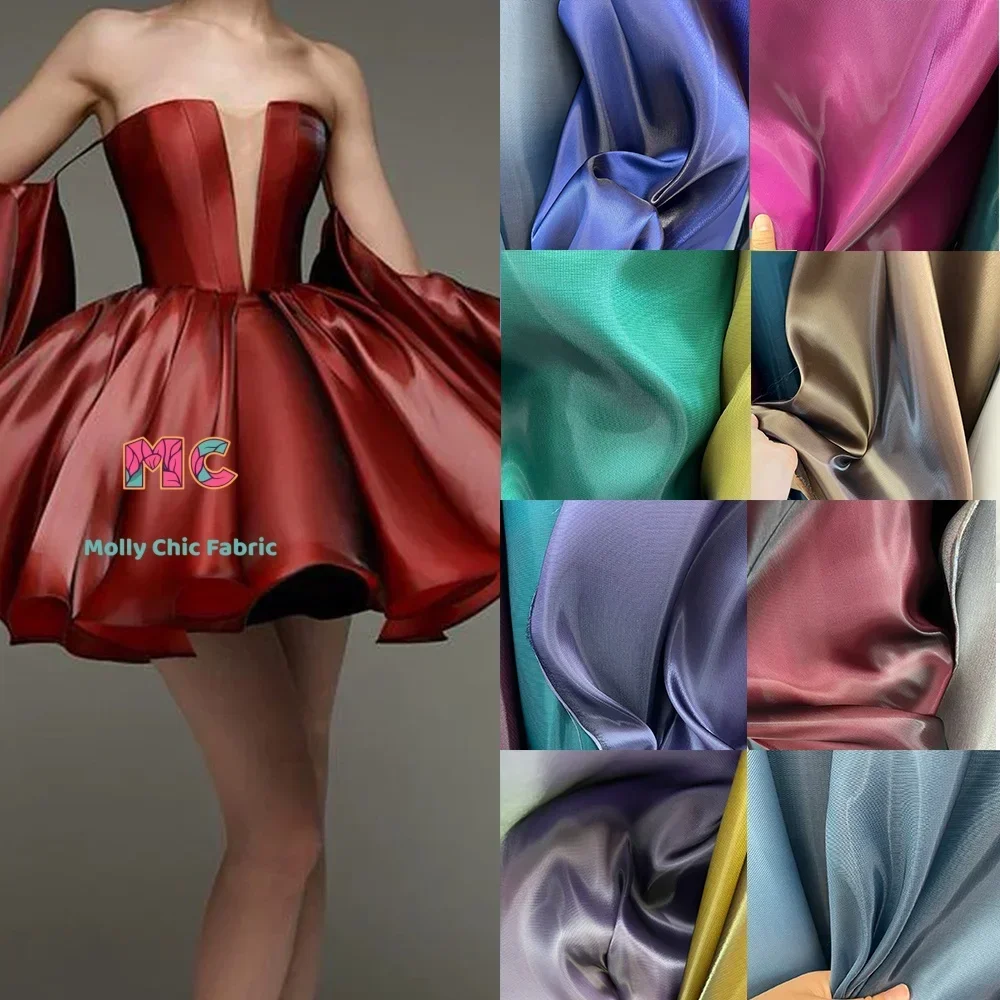 

Liquid water satin fabric sewn dress DIY wedding party background decoration reflective gift clothing designer fabric