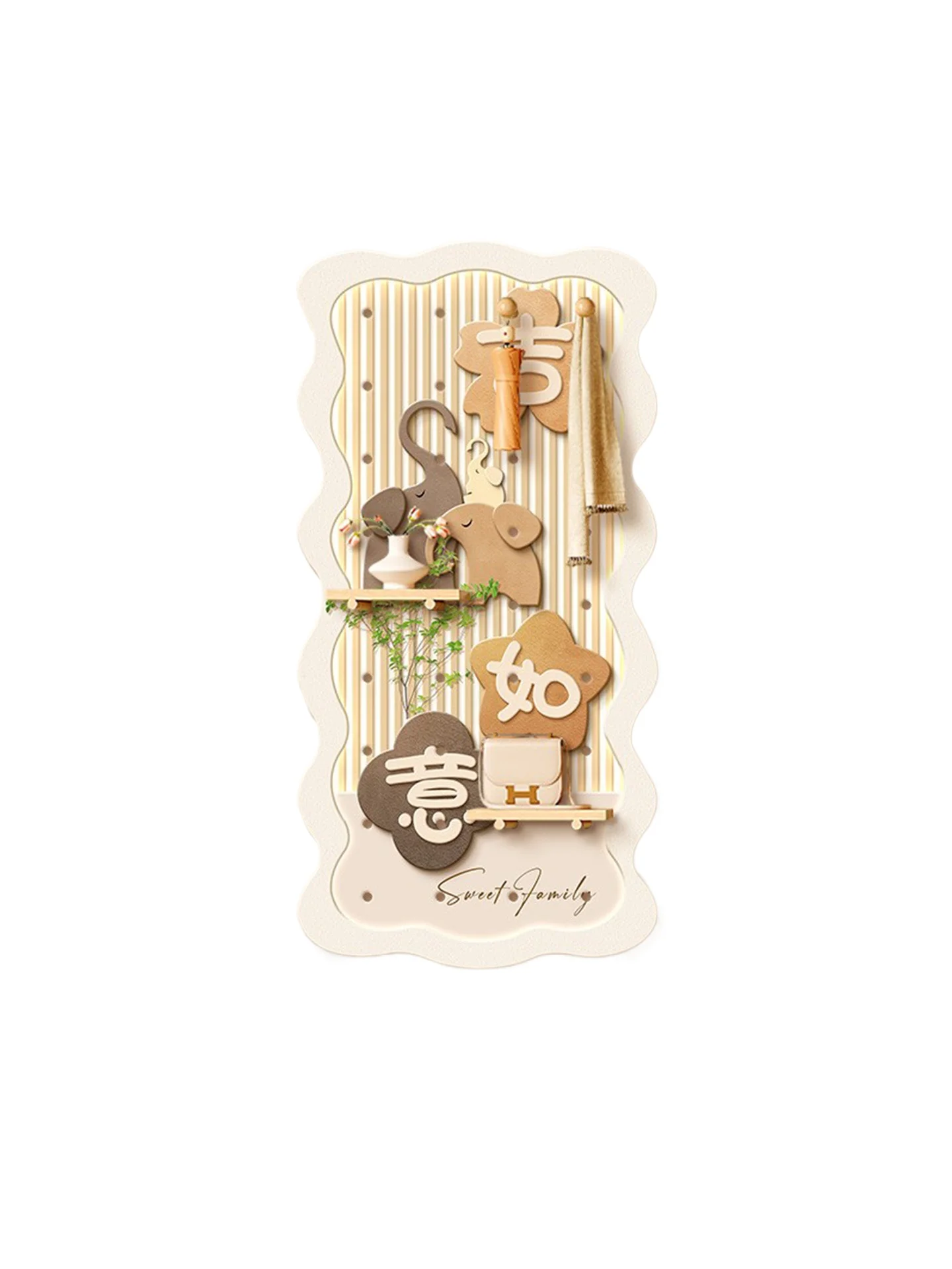 

Hole board entrance decorative painting living room clothes and hats rack free punching wall pendant