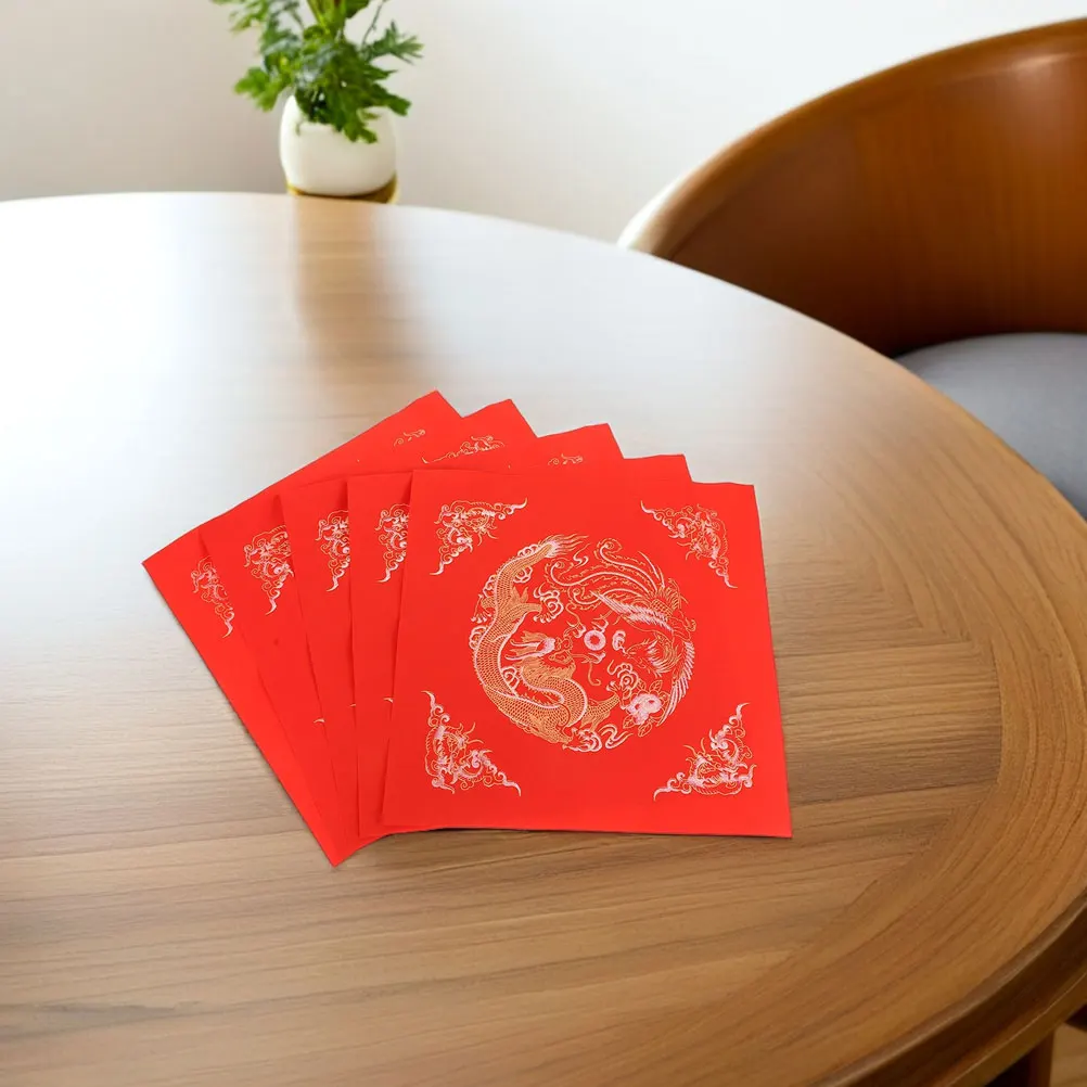 

20Pcs Chinese Calligraphy Red Paper Blank Fu Character Durable Spring Festival Couplets Paper Chinese New Year Craft Decoration