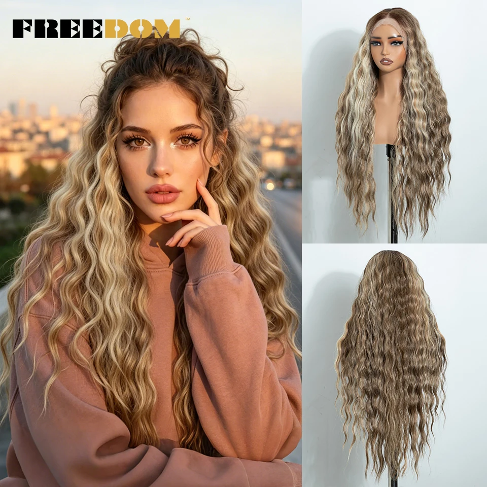 FREEDOM Curly Synthetic Lace Front Wigs For Women 13x4 Pre Plucked Glueless Wig 30