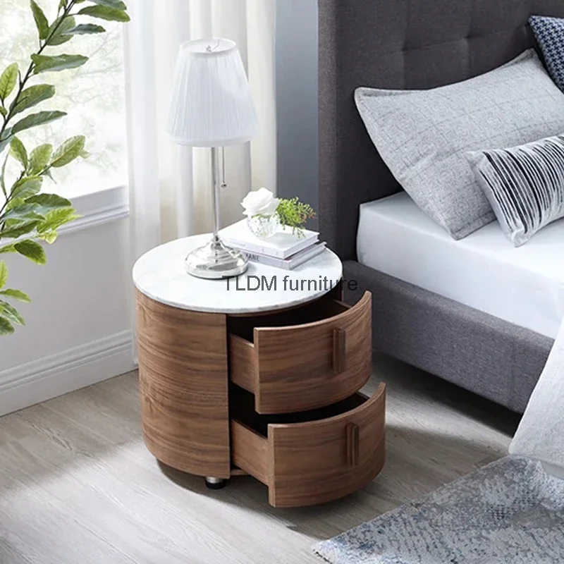 

night Dressing Luxury Nightstands Drawer Storage Round Bedside Table Bedroom dressers Side muebles para el hogar furnitures