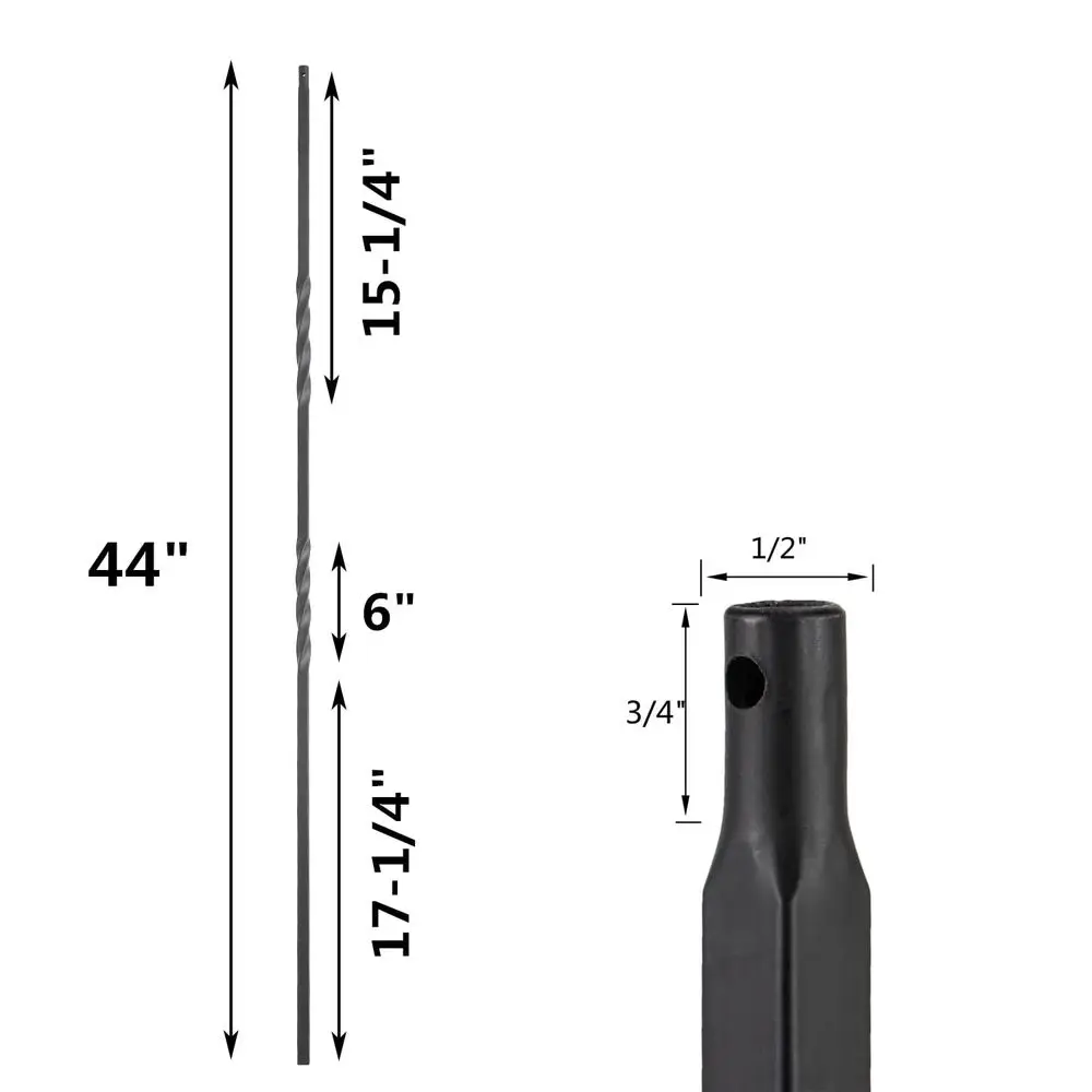 مجموعة مكونة من 30 درابزينًا من الحديد المجوف للسطح والدرج الحلزوني، تويست مزدوج 1/2 بوصة، مطلي بمسحوق أسود من الساتان