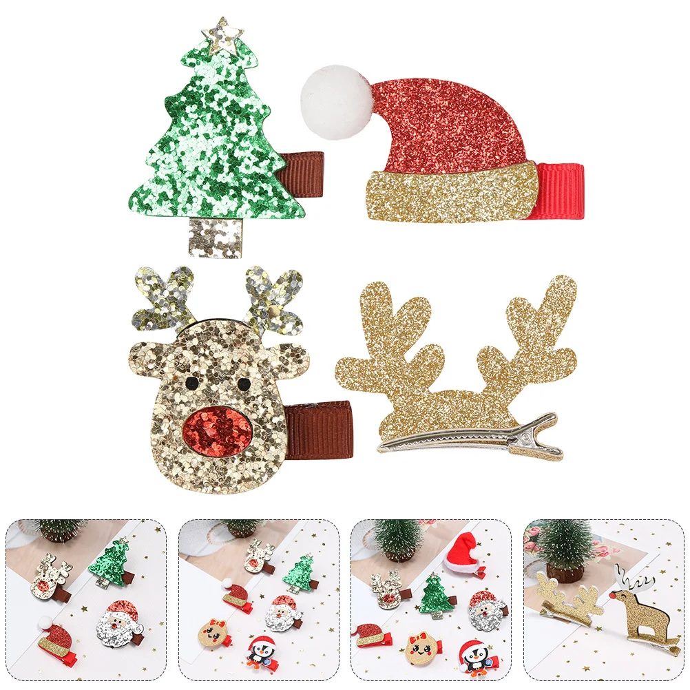 

4pcs Christmas Hairpins Premium Cloth Material Lightweight Durable Safe Easy Fix Bright Color Party Decor Hair Clips For Kids