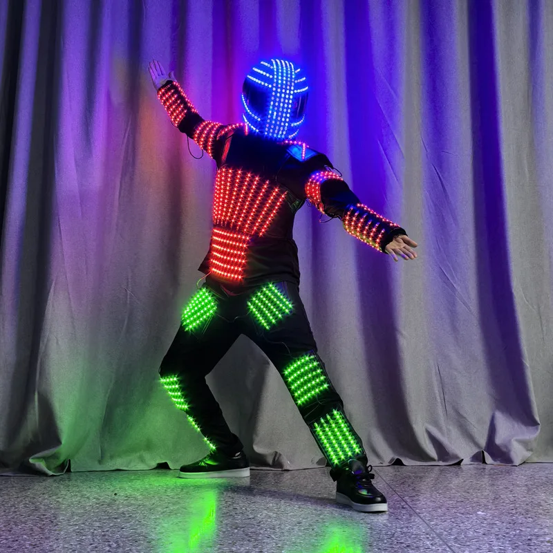 

Glowing Stage Performance Clothes Red Green Blue LED Flash Suit Cool Helmet Armor for Bar Parties And Events