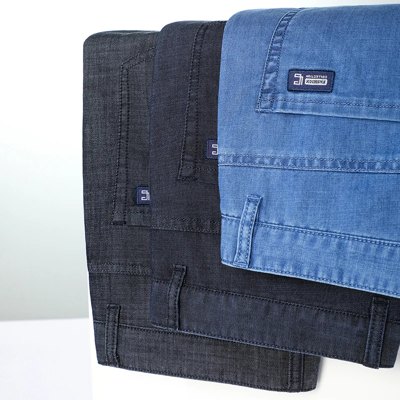 YEAE Celana Pendek Denim Sepuluh Sutra Tujuh Titik Kelas Atas Celana Panjang Menengah Tipis Musim Panas Pria Celana 7 Titik Ukuran Besar Lurus Longgar