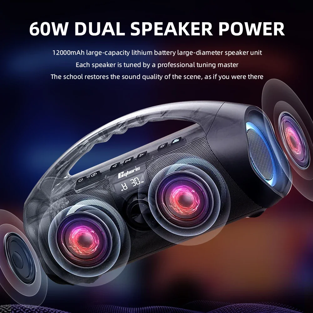 Cyboris Portable Waterproof 120W High Power BT Speaker RGB Colorful Light Wireless Subwoofer 360 Stereo Surround TWS FM BoomBox