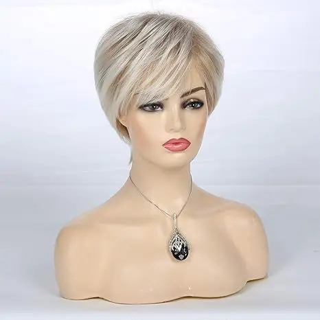 Fashion Blonde Synthetic Short Wig for Women Cosplay Daily Party, Heat Resistant Fiber Hair, Natural Looking Hairstyle,